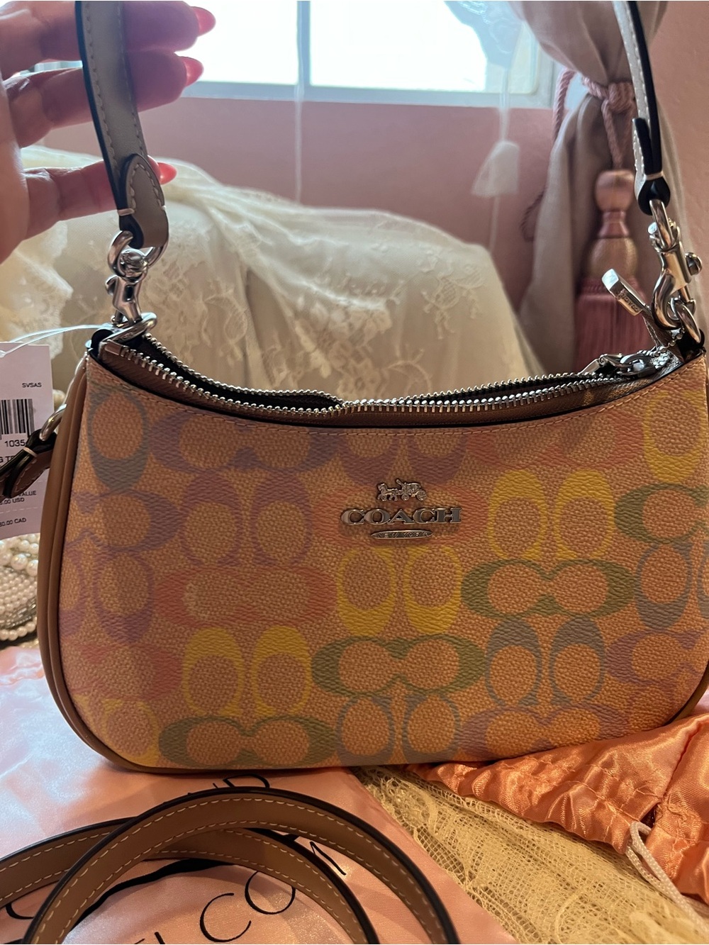 NWT Coach Teri Shoulder Bag Rainbow Signature Canvas CDA91 Pastel Crossbody